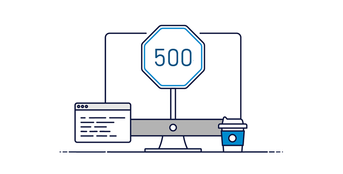 Graphical image of a monitor and coffee cup