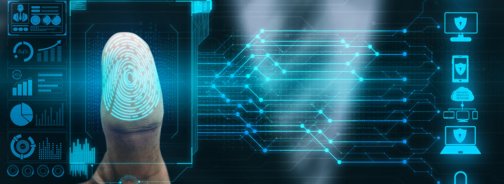 A thumb being scanned for security access